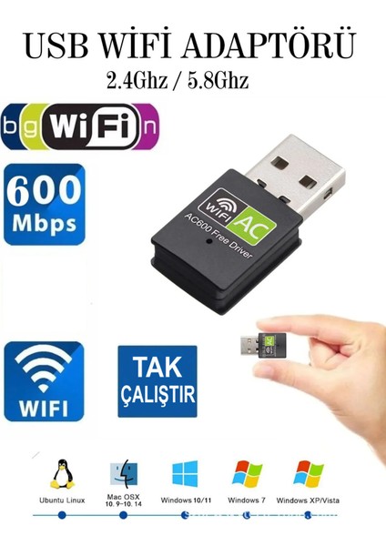 3123 USB Wifi Adaptörü 600MBPS USB Kablosuz Alıcı Dongle Ağ Kartı Masaüstü Tak Çalıştır