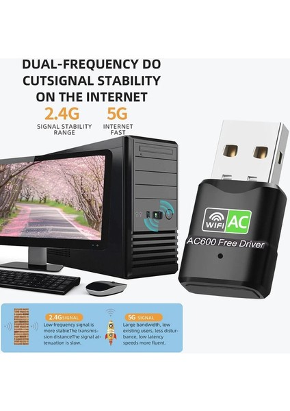 3123 USB Wifi Adaptörü 600MBPS USB Kablosuz Alıcı Dongle Ağ Kartı Masaüstü Tak Çalıştır