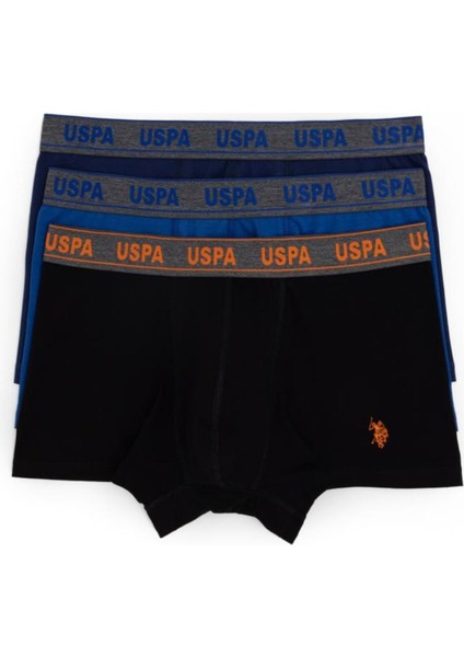 Erkek, Lisanslı, Uspa, Siyah+Sax+Lacivert, Özel Üretim Serisi, Pamuklu, 3'lü Boxer