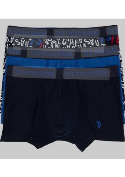 Erkek, Lisanslı, Uspa, (Saks-Baskılı-Lacivert) 3'lü Boxer