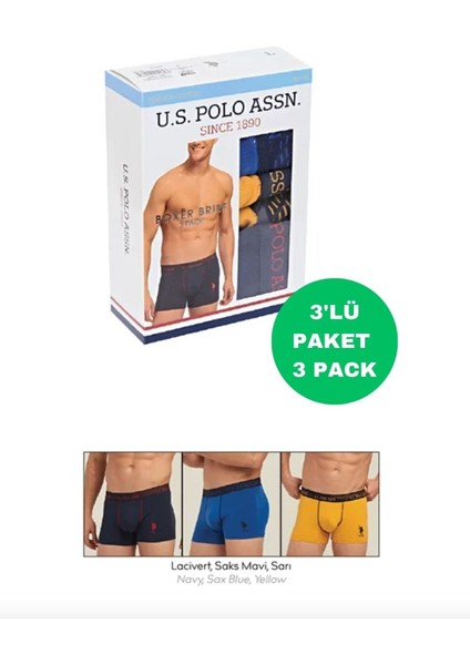 Erkek, Lisanslı, Uspa, %95 Pamuk, % 5 Elastan, 3'lü, Renkli Boxer Set (Kutulu) fırsatları