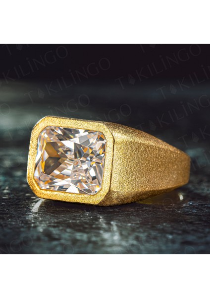 925 Ayar Gümüş Altın Kaplama Beyaz Zirkon Taşlı Sade Erkek Yüzük modelleri