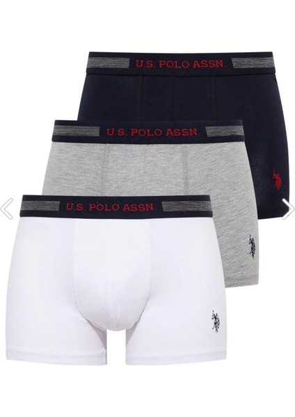 Erkek, Lisanslı, Uspa, Battal Beden, Exclusive (Beyaz-Gri-Lacivert) 3'lü Boxer Set