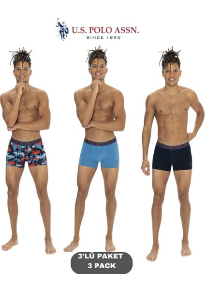 Erkek, Lisanslı, Uspa, Lacivert Kamuflaj 3'lü Boxer Set