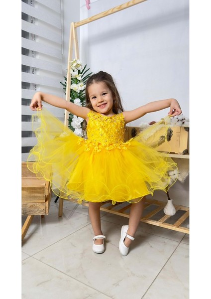 Incili Kız Çocuk Daisy Elbise MNK0585 Sarı modelleri