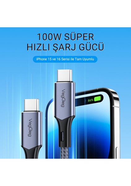 100W 5A E-Mark Çipli Pd Type-C To Type-C Hızlı Şarj ve Data Kablosu 1.2 Metre fiyatları