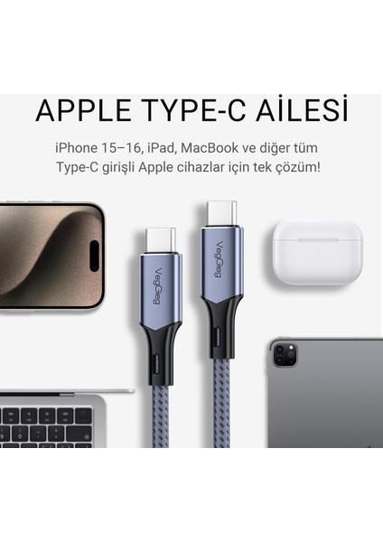 100W 5A E-Mark Çipli Pd Type-C To Type-C Hızlı Şarj ve Data Kablosu 1.2 Metre modelleri