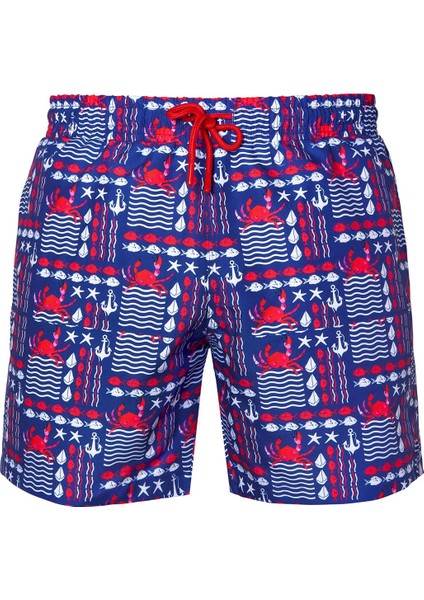 Yengeç Üç Cepli Içi Fileli Bel Lastik ve Bağlama Ipli Erkek Deniz Şortu