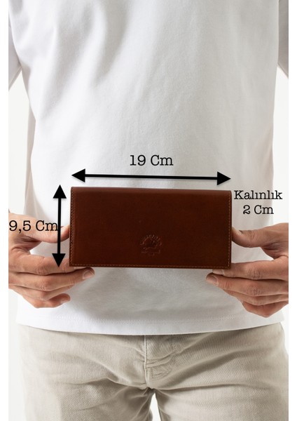 Hakiki Eskitme Crazy Deri Unisex Uzun Cüzdan ve Kartlık El Portföyü - Taba