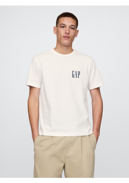 Erkek Kırık Beyaz Gap Logo T-Shirt