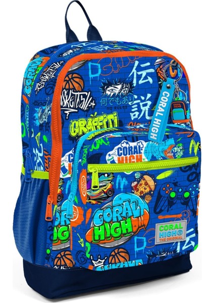 Kids Turuncu Lacivert Basketbol Desenli Okul Sırt Çantası T23767