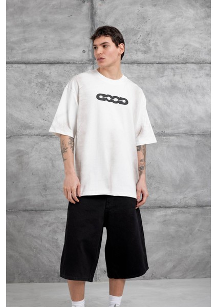 Beyaz Good Yazılı Oversize Tshirt indirimleri