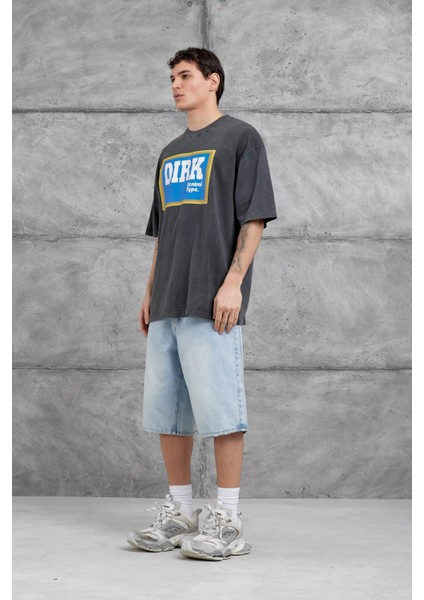 Füme Yıkamalı Dirk Yazılı Oversize Tshirt indirimleri