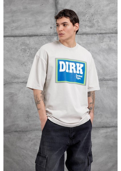 Krem Yıkamalı Dirk Yazılı Oversize Tshirt fırsatları