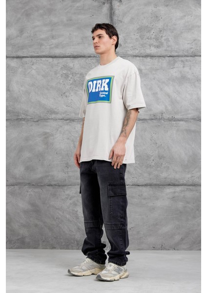 Krem Yıkamalı Dirk Yazılı Oversize Tshirt indirimleri