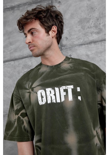 Haki Drift Yazılı Yıkamalı Oversize Tshirt fiyatları