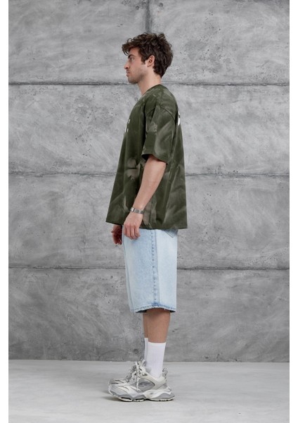 Haki Drift Yazılı Yıkamalı Oversize Tshirt indirimleri