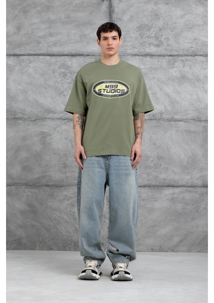 Yeşil M99 Studio Yazılı Oversize Tshirt