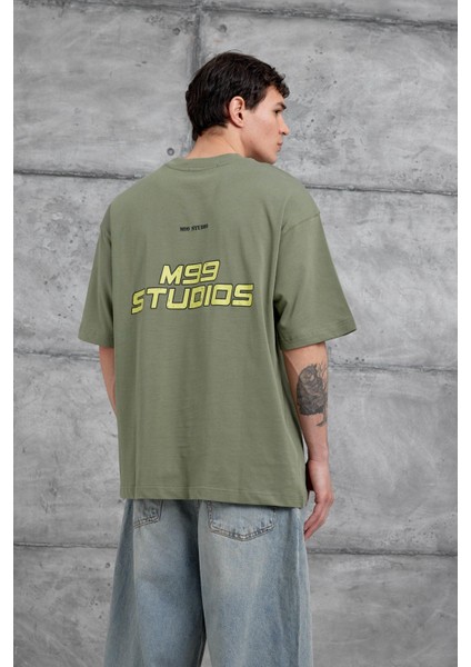 Yeşil M99 Studio Yazılı Oversize Tshirt