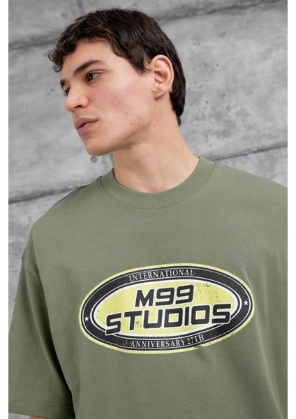 Yeşil M99 Studio Yazılı Oversize Tshirt