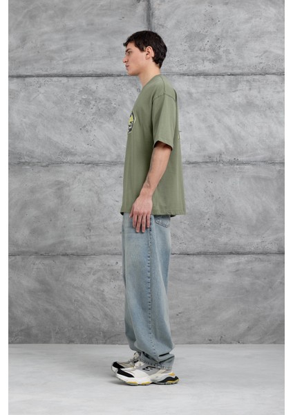 Yeşil M99 Studio Yazılı Oversize Tshirt
