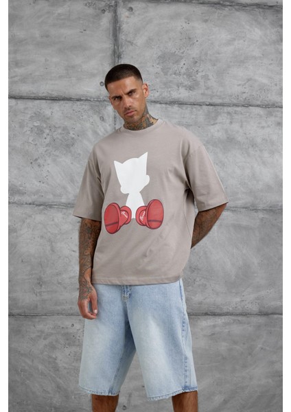 Kahverengi Figür Baskılı Oversize Tshirt fiyatları