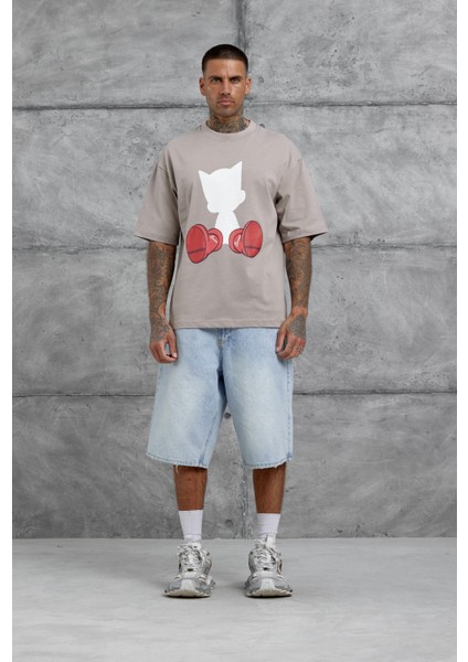 Kahverengi Figür Baskılı Oversize Tshirt fırsatları