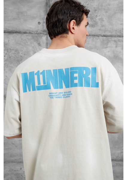Krem M11 Yazılı Oversize Tshirt modelleri