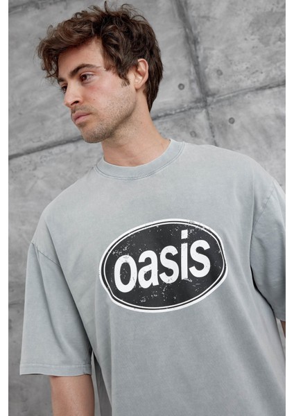 Gri Oasis Yazılı Yıkamalı Oversize Tshirt modelleri