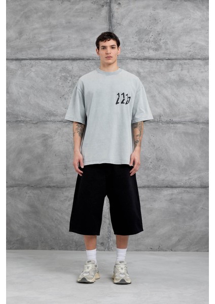 Gri 1111 Yazılı Yıkamalı Oversize Tshirt modelleri
