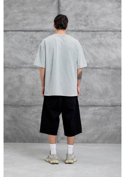 Gri 1111 Yazılı Yıkamalı Oversize Tshirt fırsatları