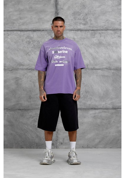 Mor Gabserine Yazılı Oversize Tshirt