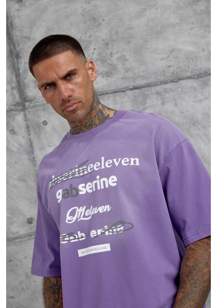 Mor Gabserine Yazılı Oversize Tshirt