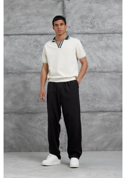 Yeşil Yakalı Örme Tshirt