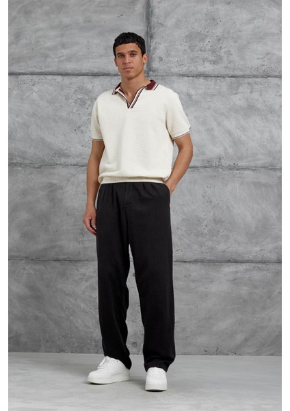 Bordo Yakalı Örme Tshirt