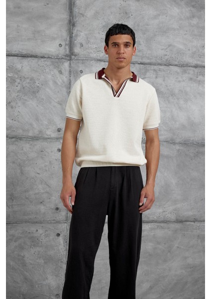 Bordo Yakalı Örme Tshirt modelleri