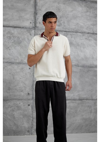 Bordo Yakalı Örme Tshirt indirimleri