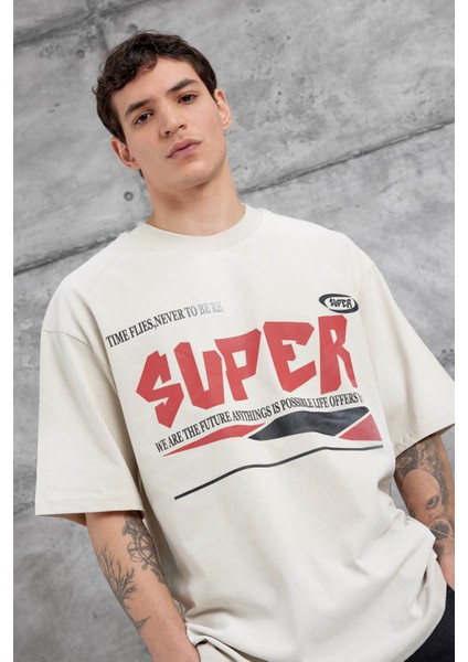 Krem Super Yazılı Oversize Tshirt fiyatları