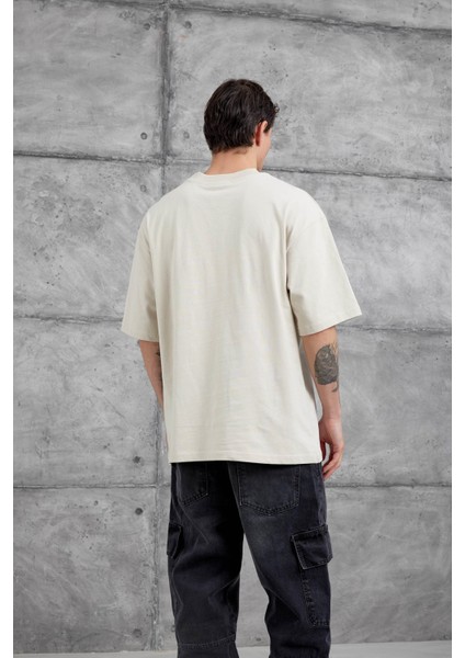 Krem Super Yazılı Oversize Tshirt modelleri