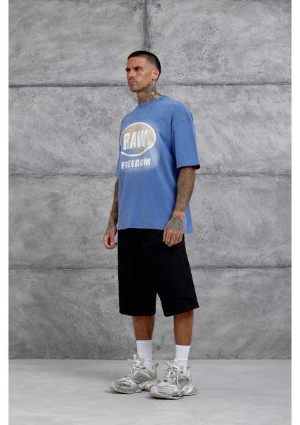 Mavi Raw Yazılı Yıkamalı Oversize Tshirt modelleri
