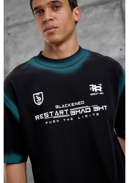 Siyah Restart Baskılı Oversize Tshirt fiyatları