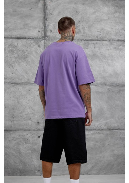 Mor Gabserine Yazılı Oversize Tshirt