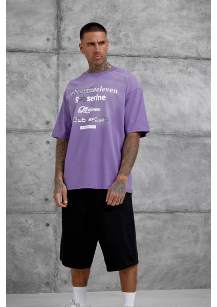 Mor Gabserine Yazılı Oversize Tshirt
