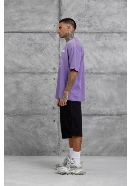 Mor Gabserine Yazılı Oversize Tshirt