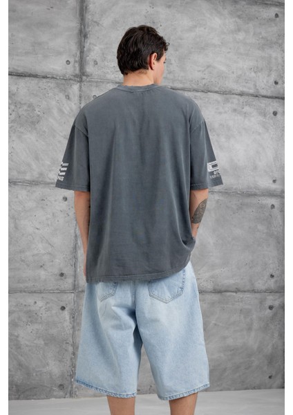 Füme Remember Yazılı Yakımalı Oversize Tshirt modelleri
