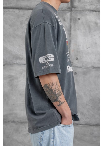 Füme Remember Yazılı Yakımalı Oversize Tshirt fırsatları