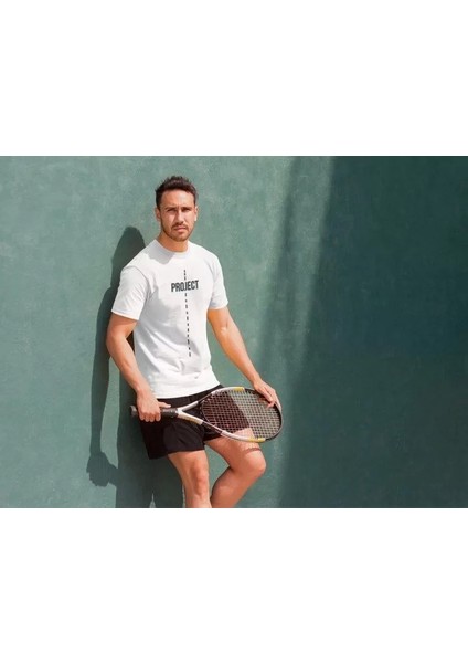 Bisiklet Yaka Baskılı Oversize T-Shirt - Beyaz
