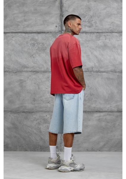 Kırmızı Işaretli Yazı Baskılı Yıkamalı Oversize Tshirt fiyatları