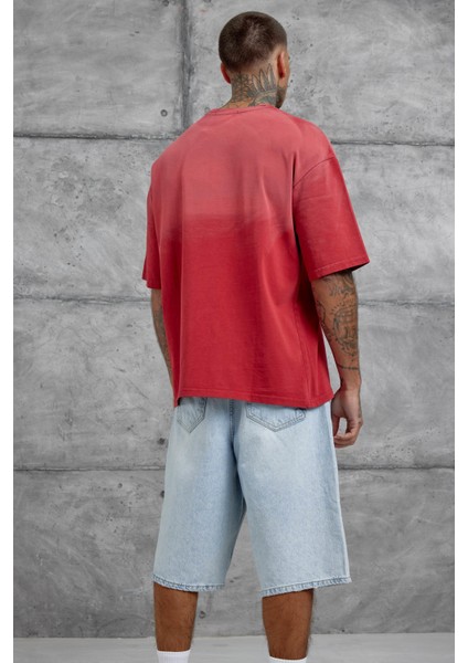Kırmızı Işaretli Yazı Baskılı Yıkamalı Oversize Tshirt indirimleri