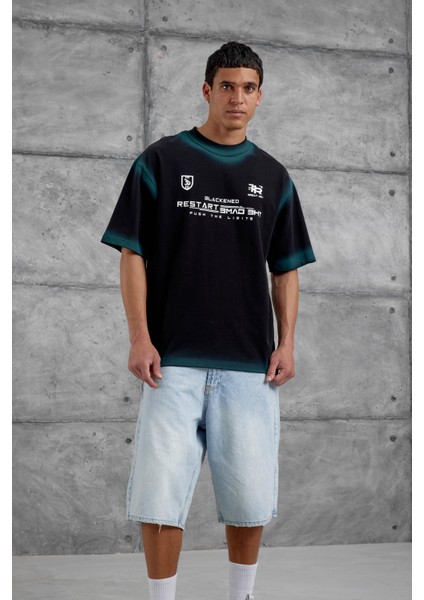 Siyah Restart Baskılı Oversize Tshirt modelleri